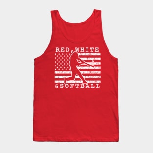 Red White and Softball American Flag USA Fastpitch Softball Fan Tank Top